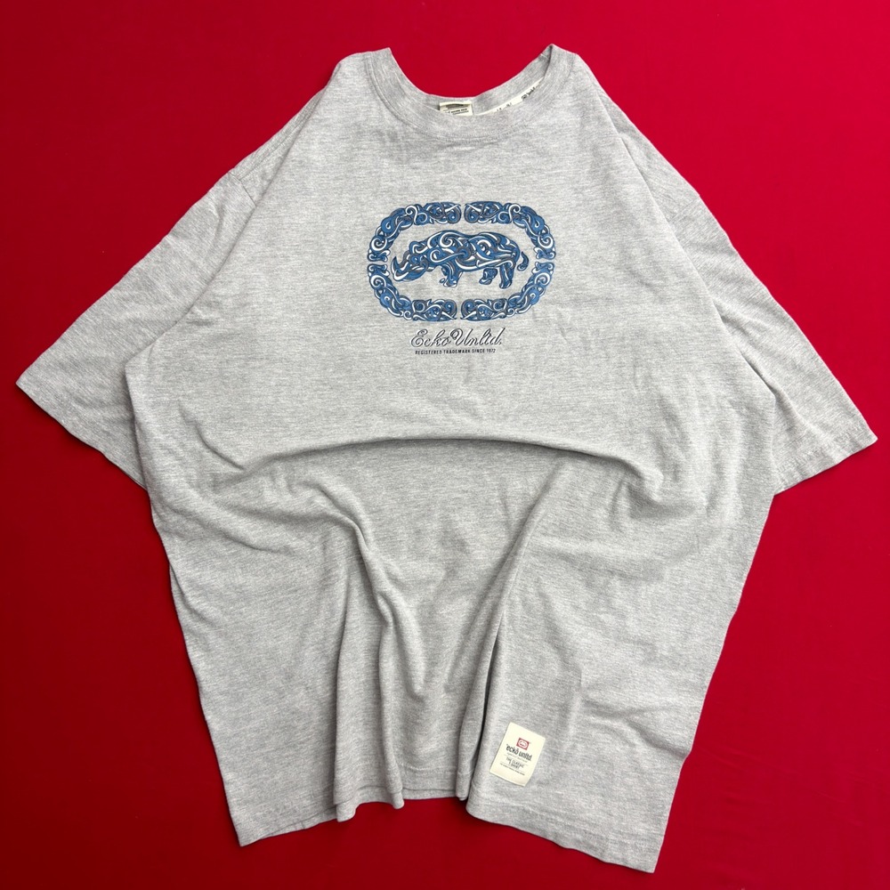 VTG Y2K 00 Ecko Unltd Mens 3XL Heather Gray Tribal Rhino Graphic Classic T-Shirt